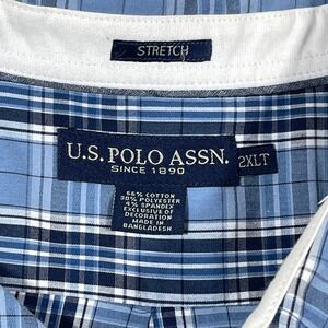 US Polo Assn Mens 2XL T Plaid Button Down Stretch Long Sleeve Shirt Red Pony